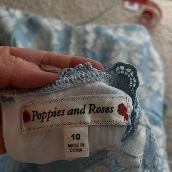 Poppies and Roses Girls Lace Dress Blue White Flower Party Special Occasion Sz10 - Picture 6 of 9